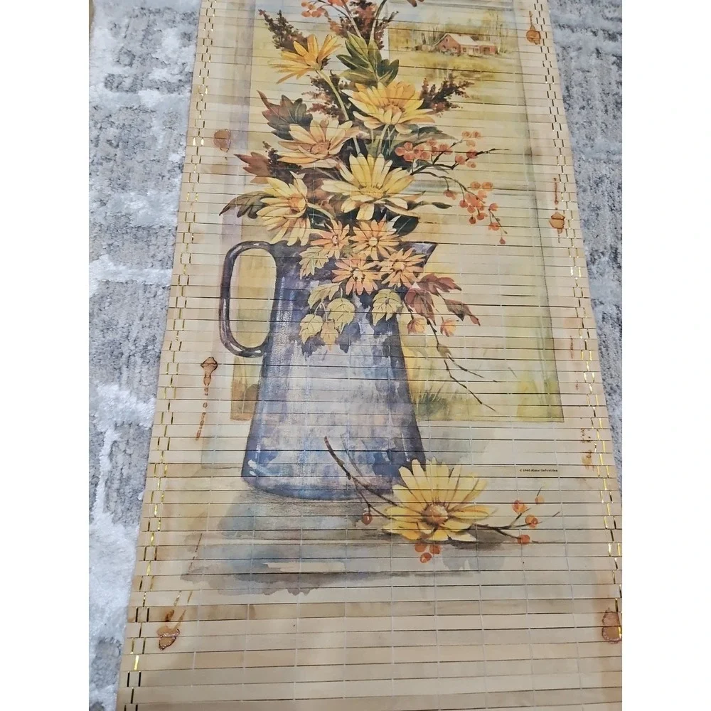 Vintage‎ 1986 Wooden Scroll Calendar Cane Wall Hanging Floral Scene Birds